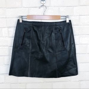 Vince 100% Leather Black Mini Women's Raw Hem Skirt Size 0